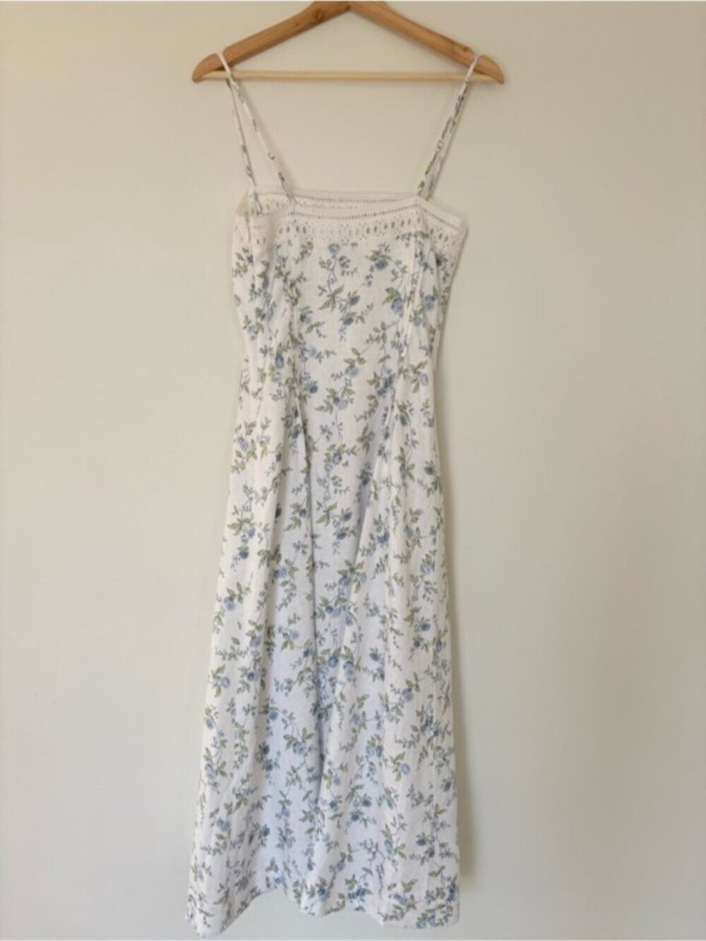 NEW Reformation Pomona Linen Lace Trim Midi Dress Nostalgia Floral | US 6 UK 10 - Picture 9 of 12